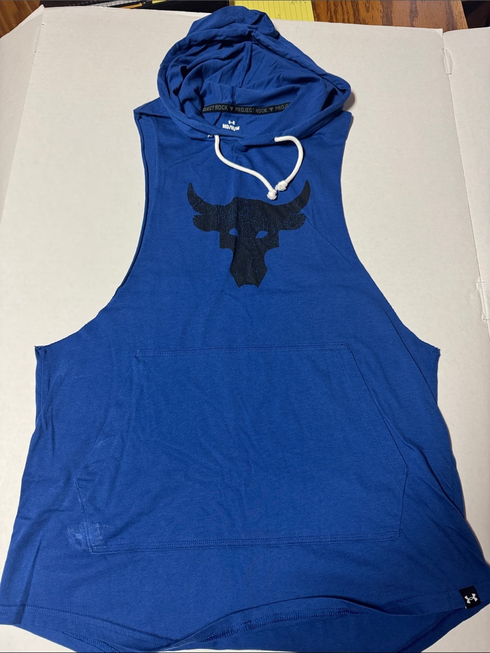 Under Armour Royal Blue Sleeveless Hoodie Tank with Black Bull Logo
